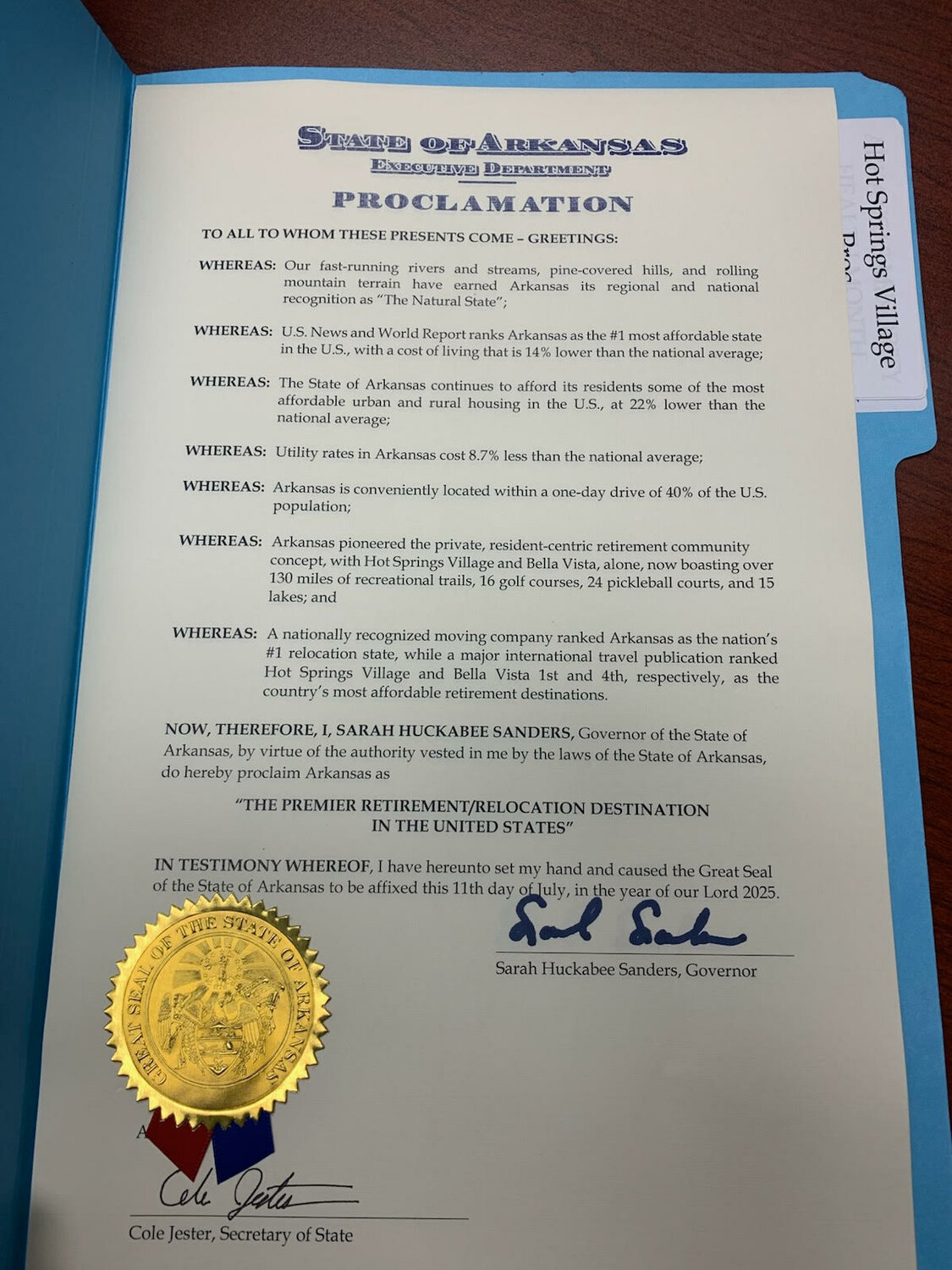 Gov. Sanders proclaims Arkansas a premier retirement destination